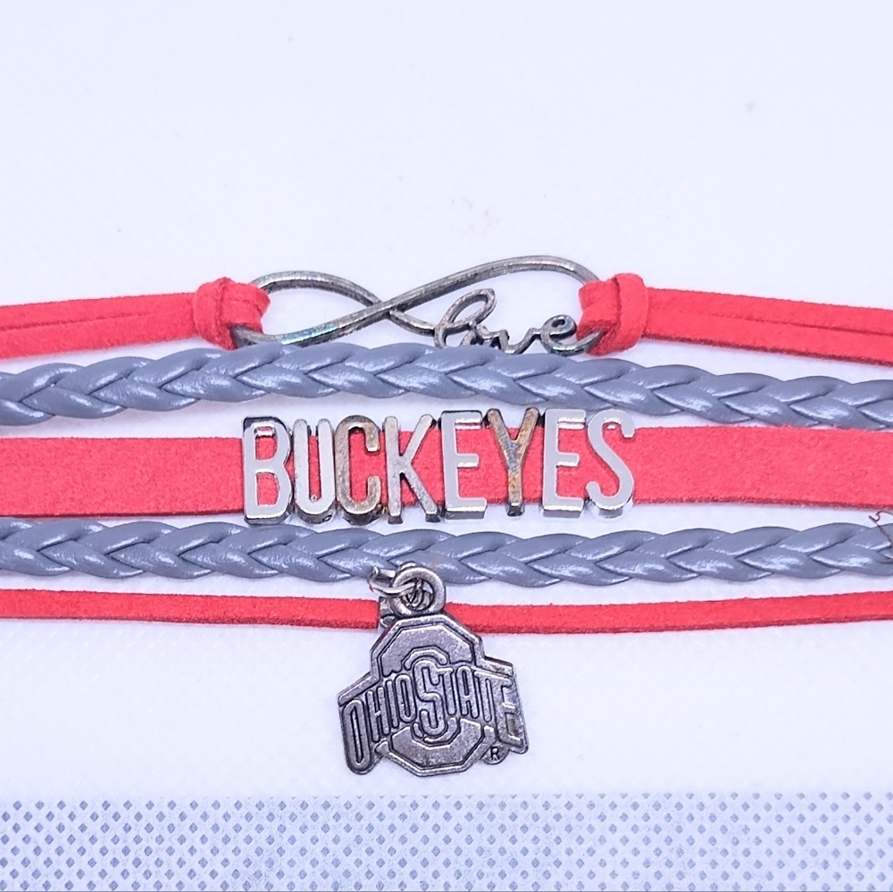 Women's Ohio State Buckeye's Bracelet‎ Leather Braided Layered New f52